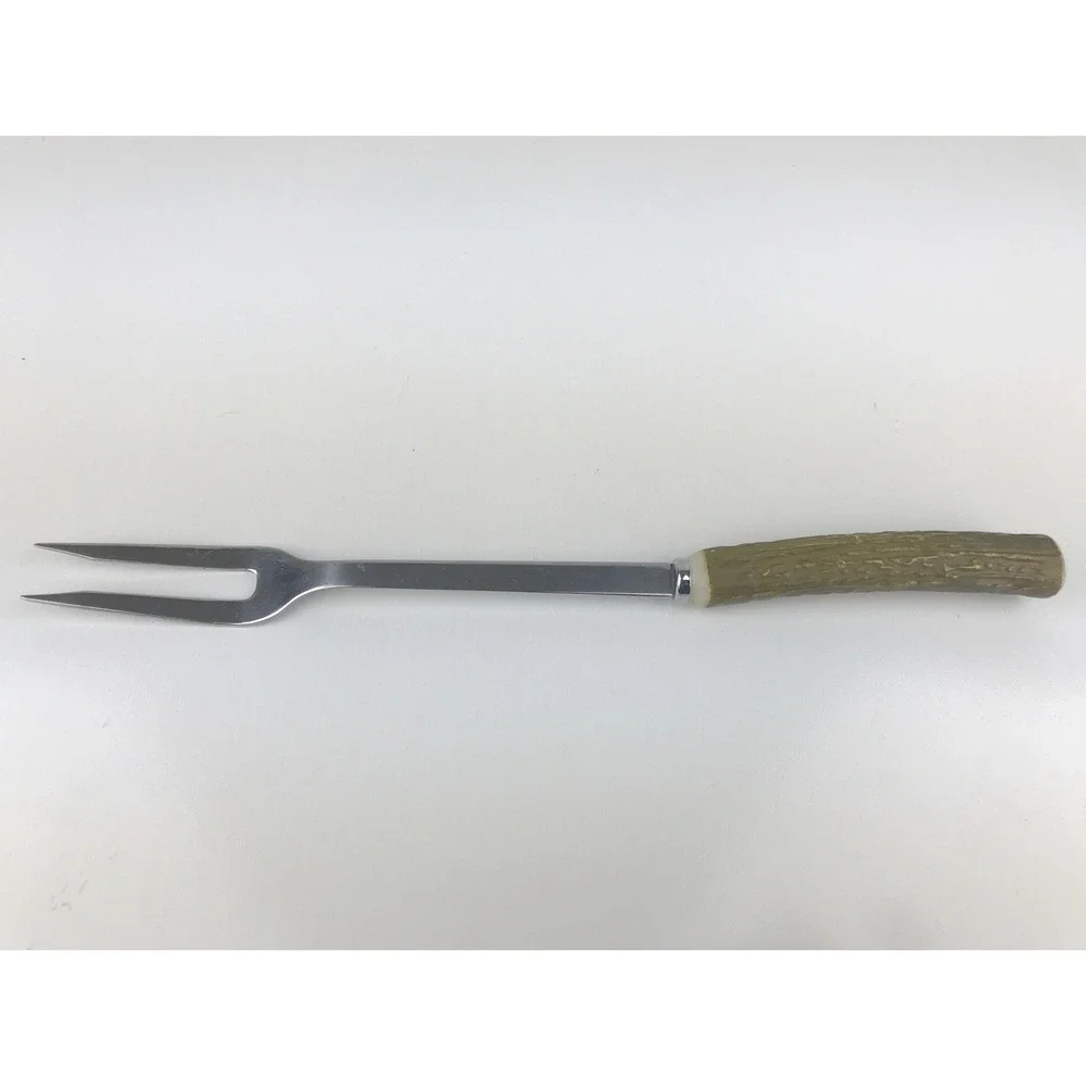 Vintage Carving Fork Stainless Steel Faux Stag Antler Handle Serving Utensil‎
